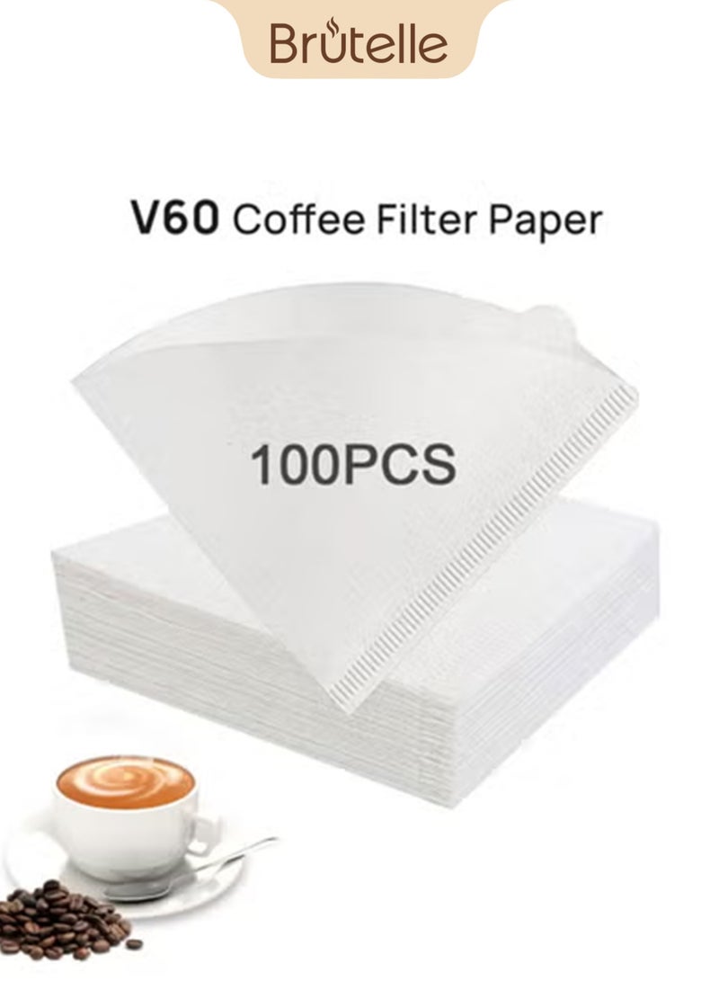 بريتيل فلتر قهوة V60 ورقي 100 قطعة، مقاس 02 أبيض بدون مبيض فلتر قهوة طبيعي 100% من 1 إلى 4 أكواب ورق قهوة مخروطي للاستخدام مرة واحدة - Image 1